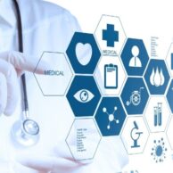 Medicine doctor hand working with modern medical icons in a white background